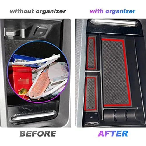 Center Console Organizer Tray Compatible with Musstang Mach-E 2021  Interior Accessories Armrest Console Insert Box ABS Secondary Storage with 2 Sets of Non-Slip Anti-Dust Mats (Red&Blue Mats)