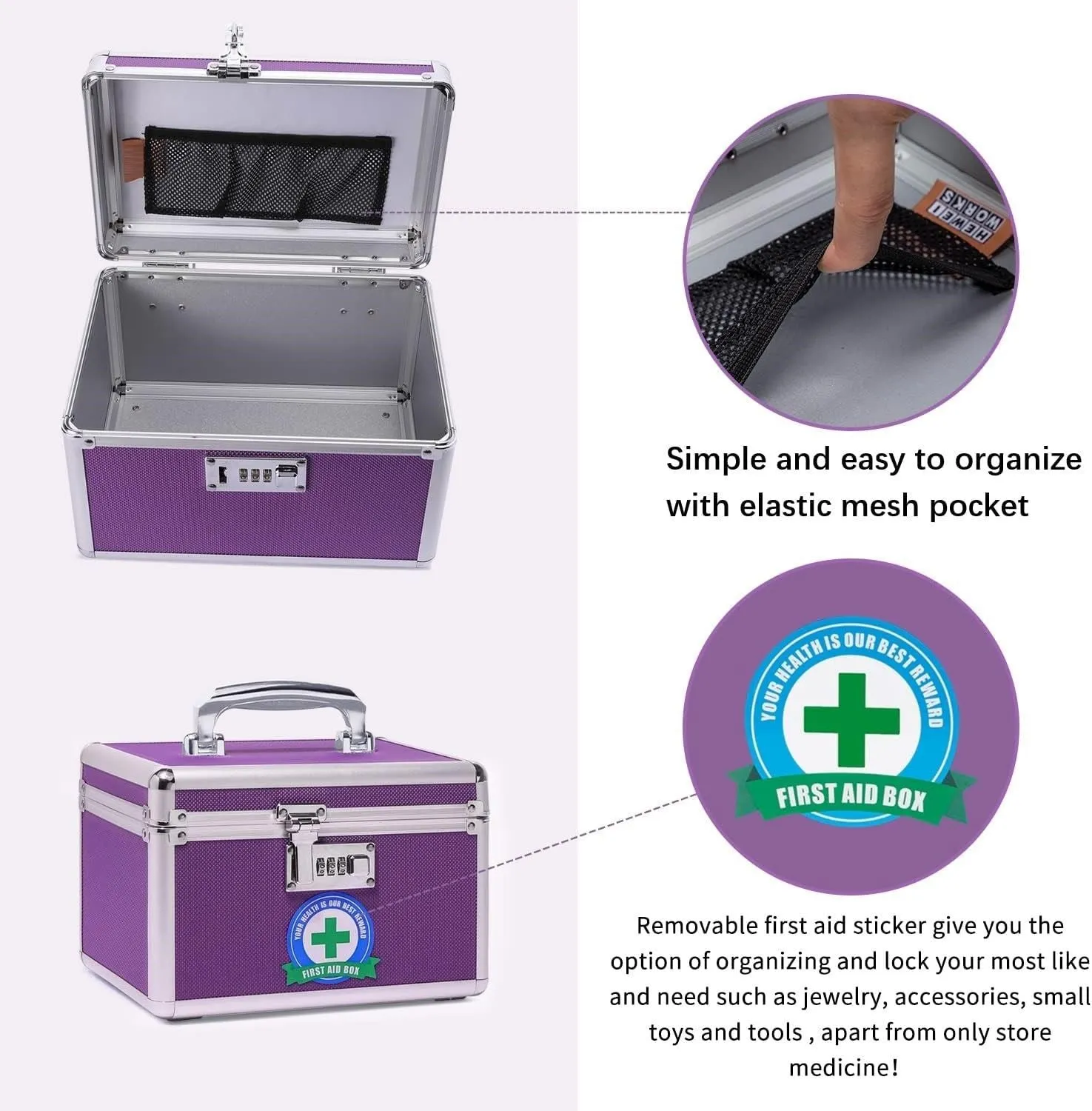 Childproof Locking Medicine Box, Small/Purple, Durable Plastic