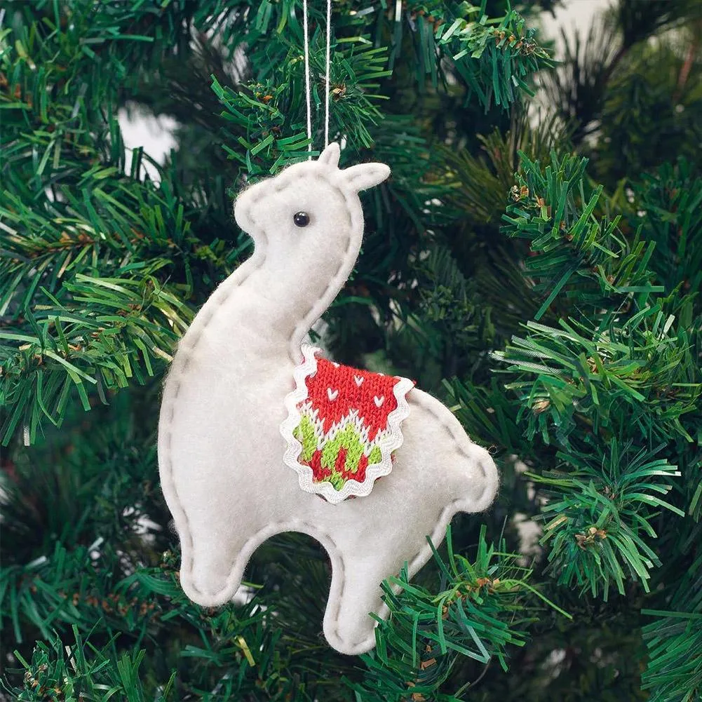 Classic Handmade Felt Alpaca Tree Hanging Ornament Set