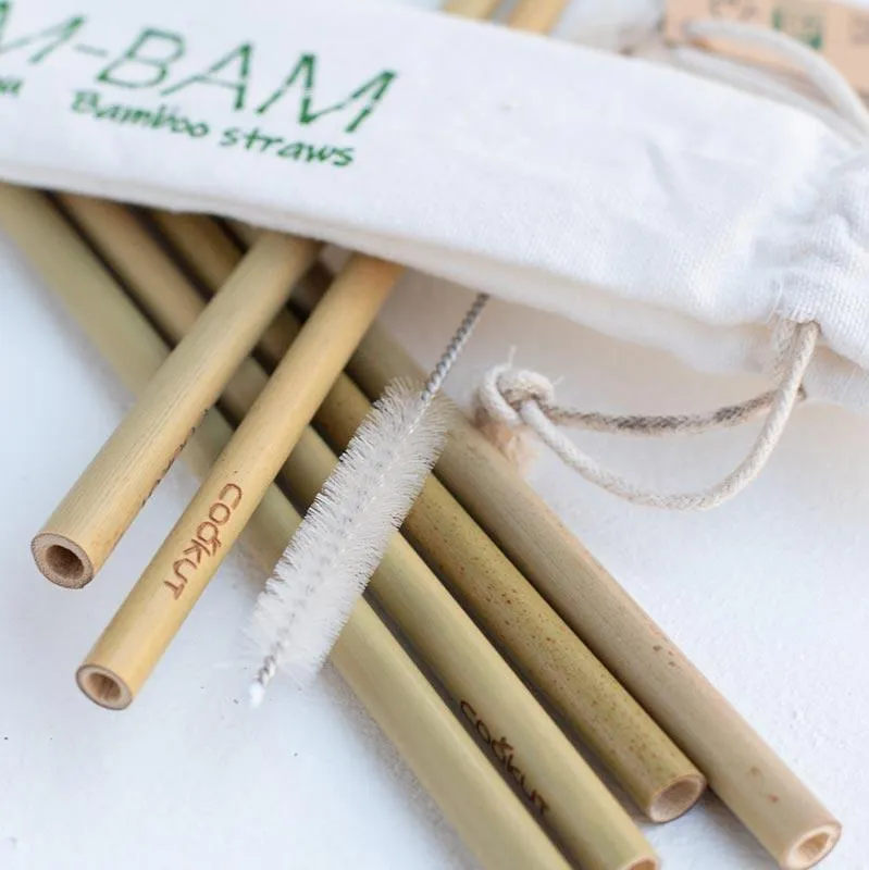 Cookut Bam Bam Bamboo Straws set of 6 with cleaning brush