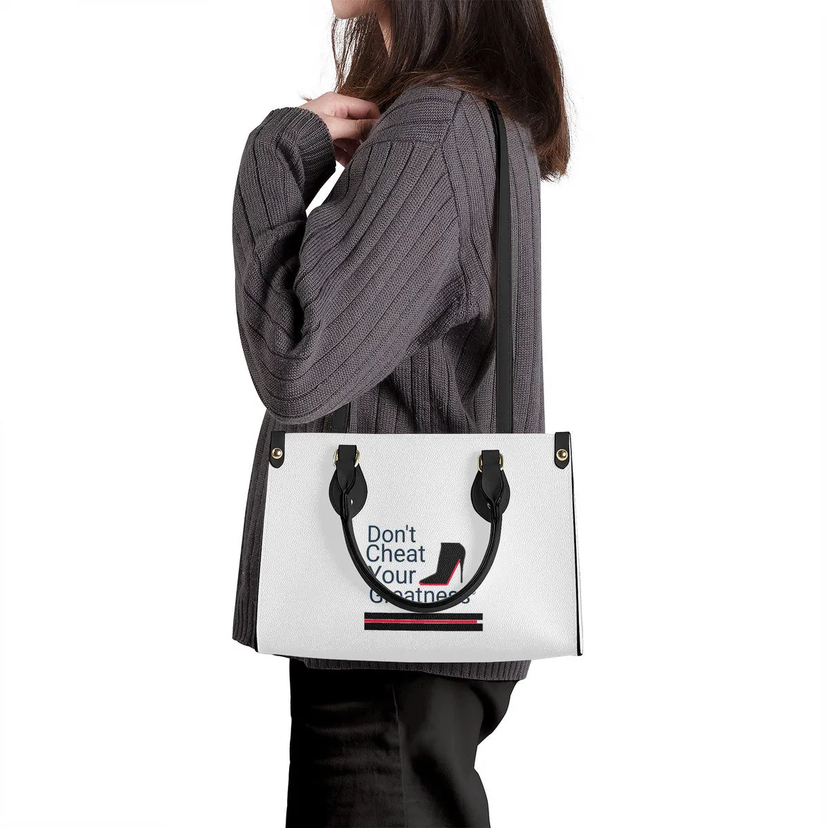 DCYG Black Red Bottoms,White Luxury Women PU Tote Bag - Black