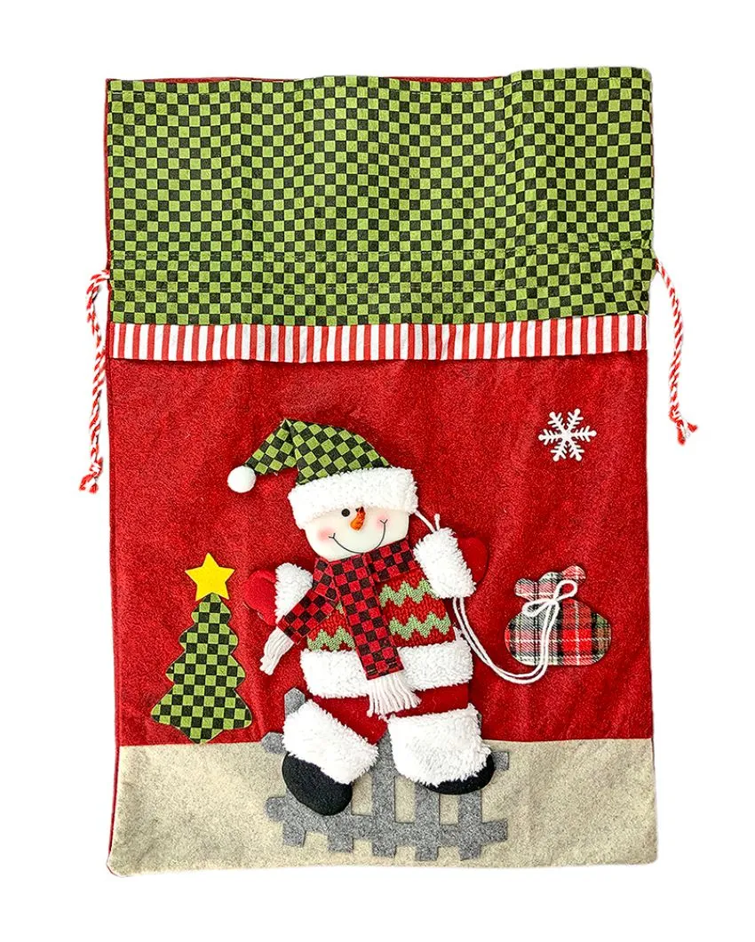 Deer Checks Felt Christmas Sack And Gift Bag | 13 x 21 inches