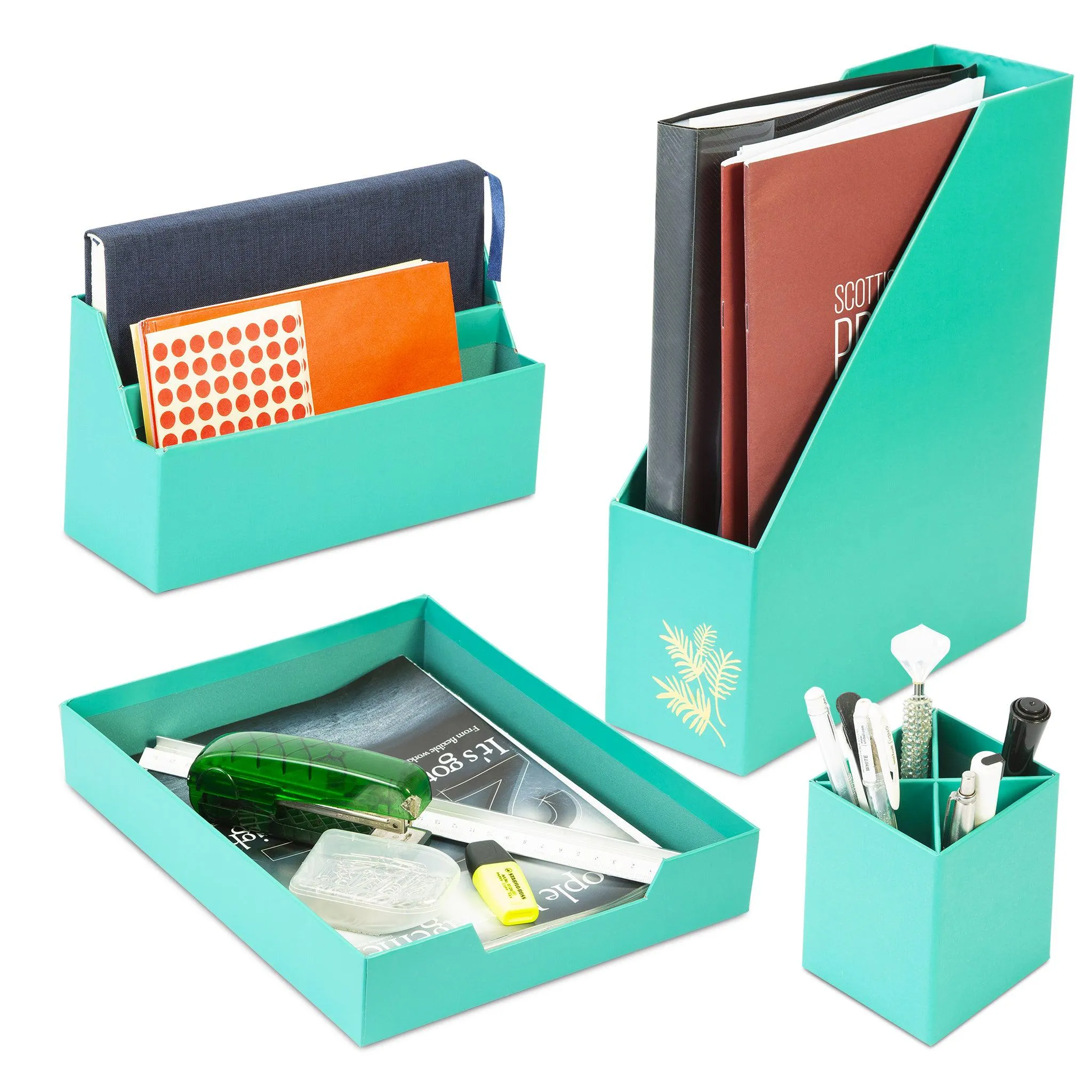 Desk Organiser Set - Teal - 4 Pcs