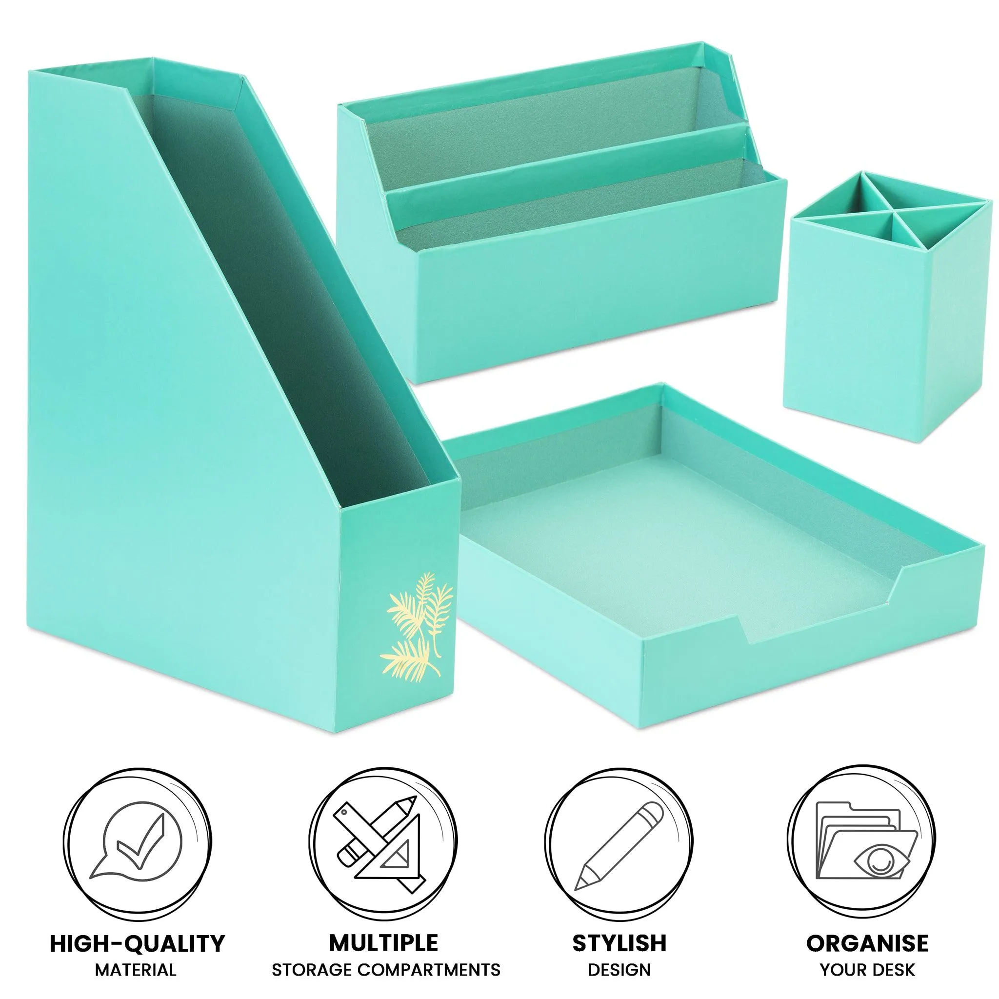 Desk Organiser Set - Teal - 4 Pcs