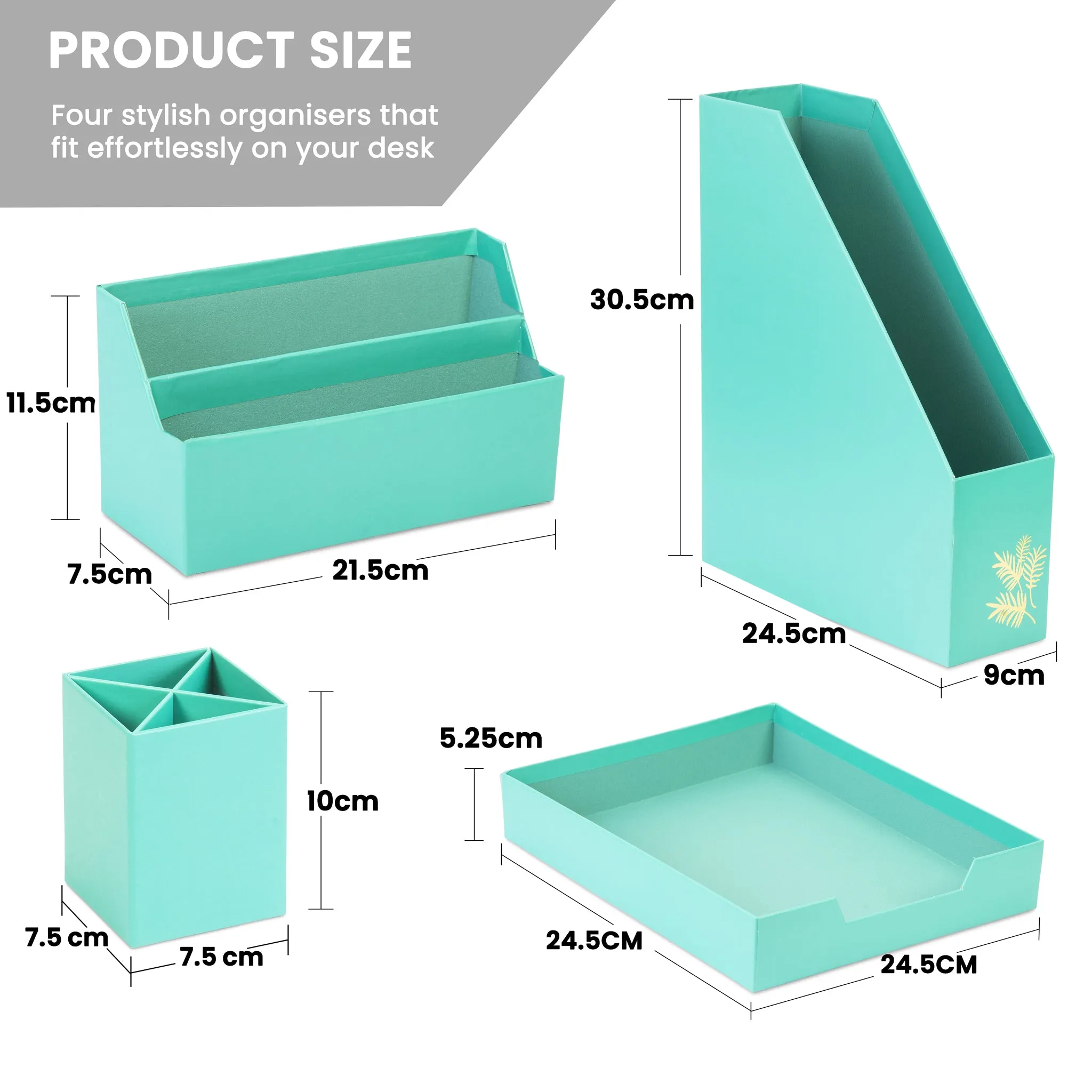 Desk Organiser Set - Teal - 4 Pcs