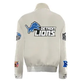 DETROIT LIONS WOOL & LEATHER VARSITY JACKET WHITE