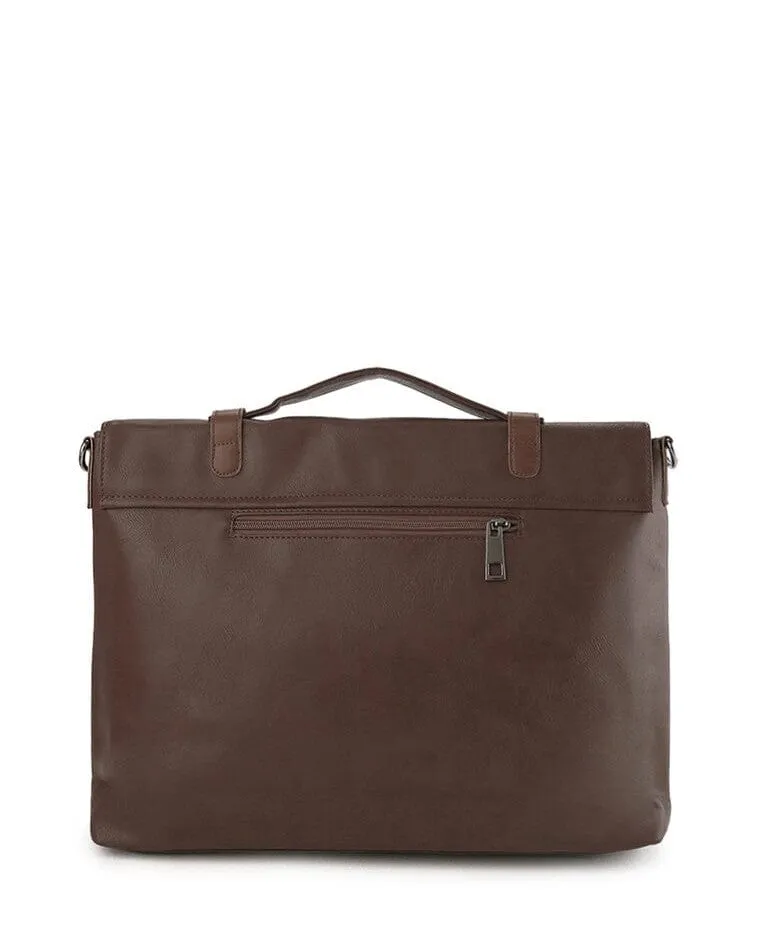 Distressed Leather Commuter Messenger Bag - Dark Brown