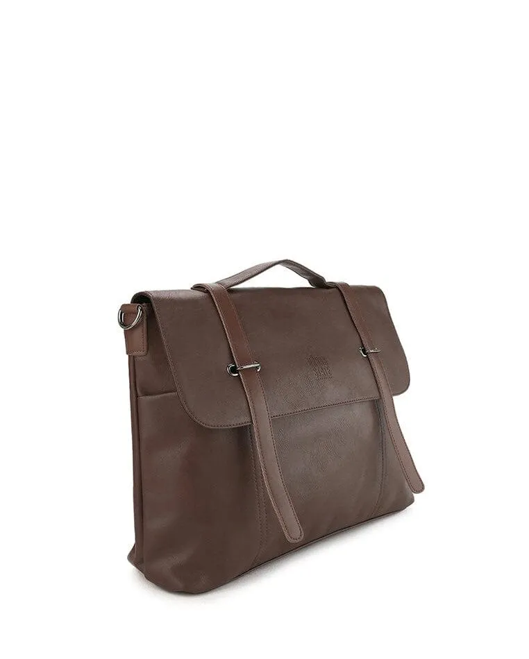 Distressed Leather Commuter Messenger Bag - Dark Brown