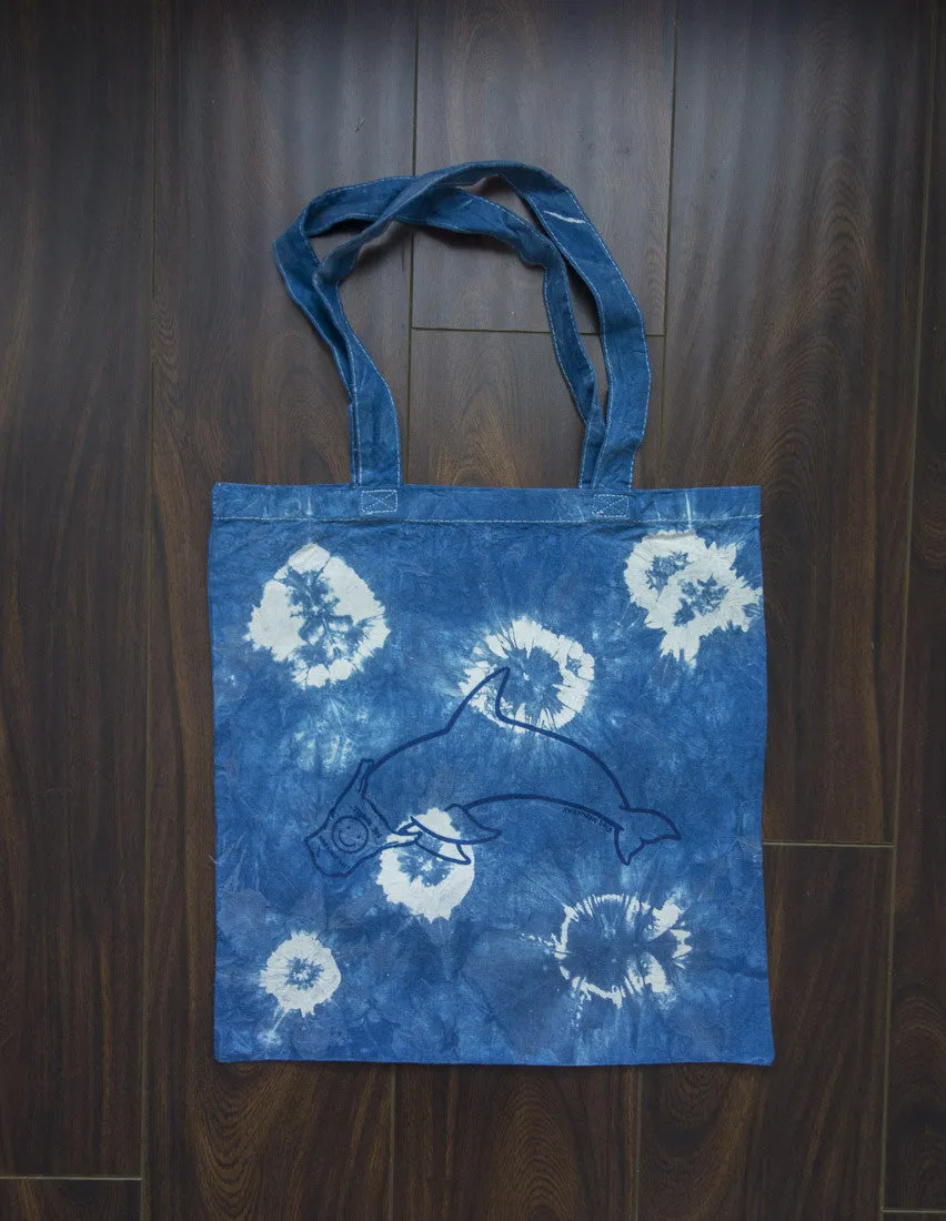 Dolphin Love shibori dyed shopping bag