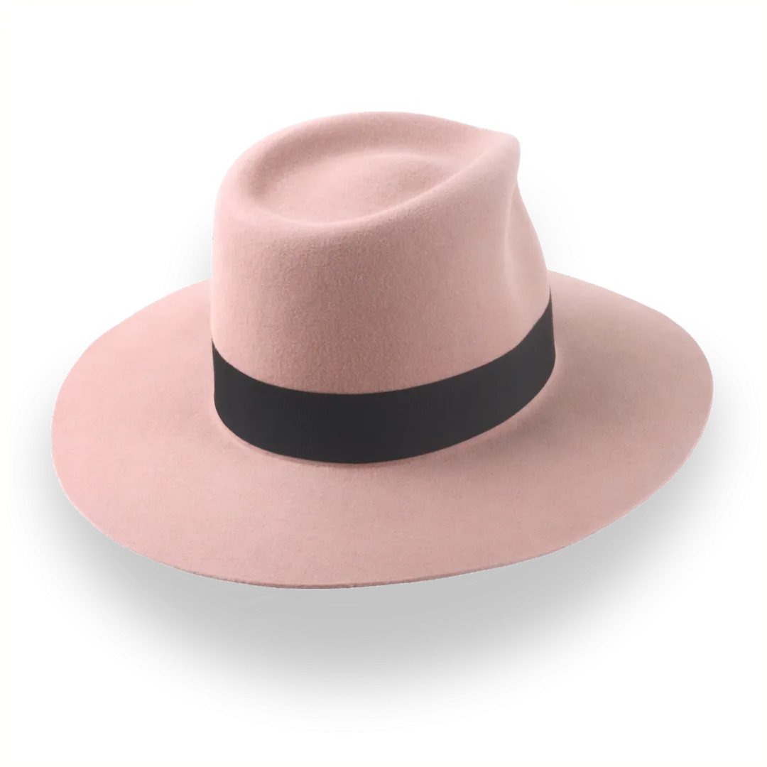 Dusty Pink Wide Brim Fedora Hat in Premium Fur Felt | The Enigma