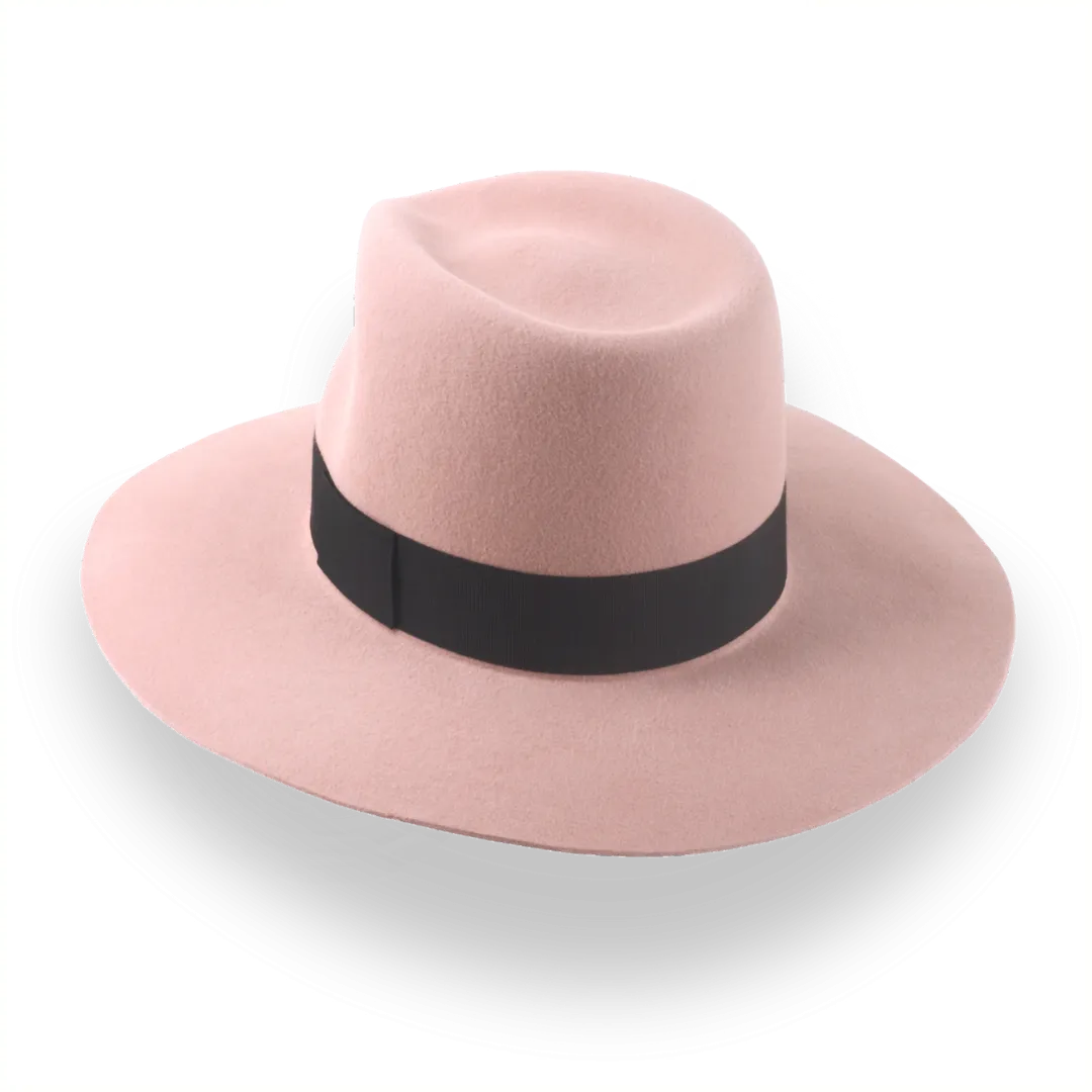 Dusty Pink Wide Brim Fedora Hat in Premium Fur Felt | The Enigma