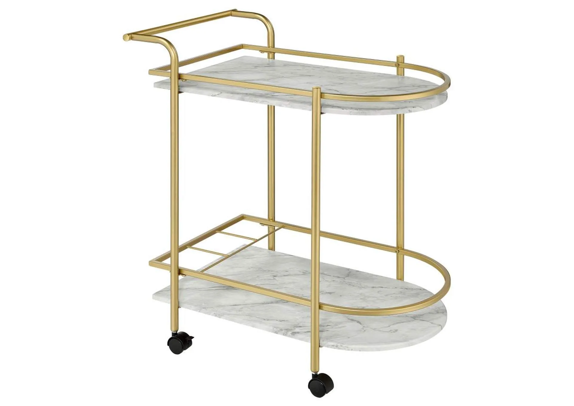 Elegant Oval Trolley with Marble Top - 2 Tier Serving Cart