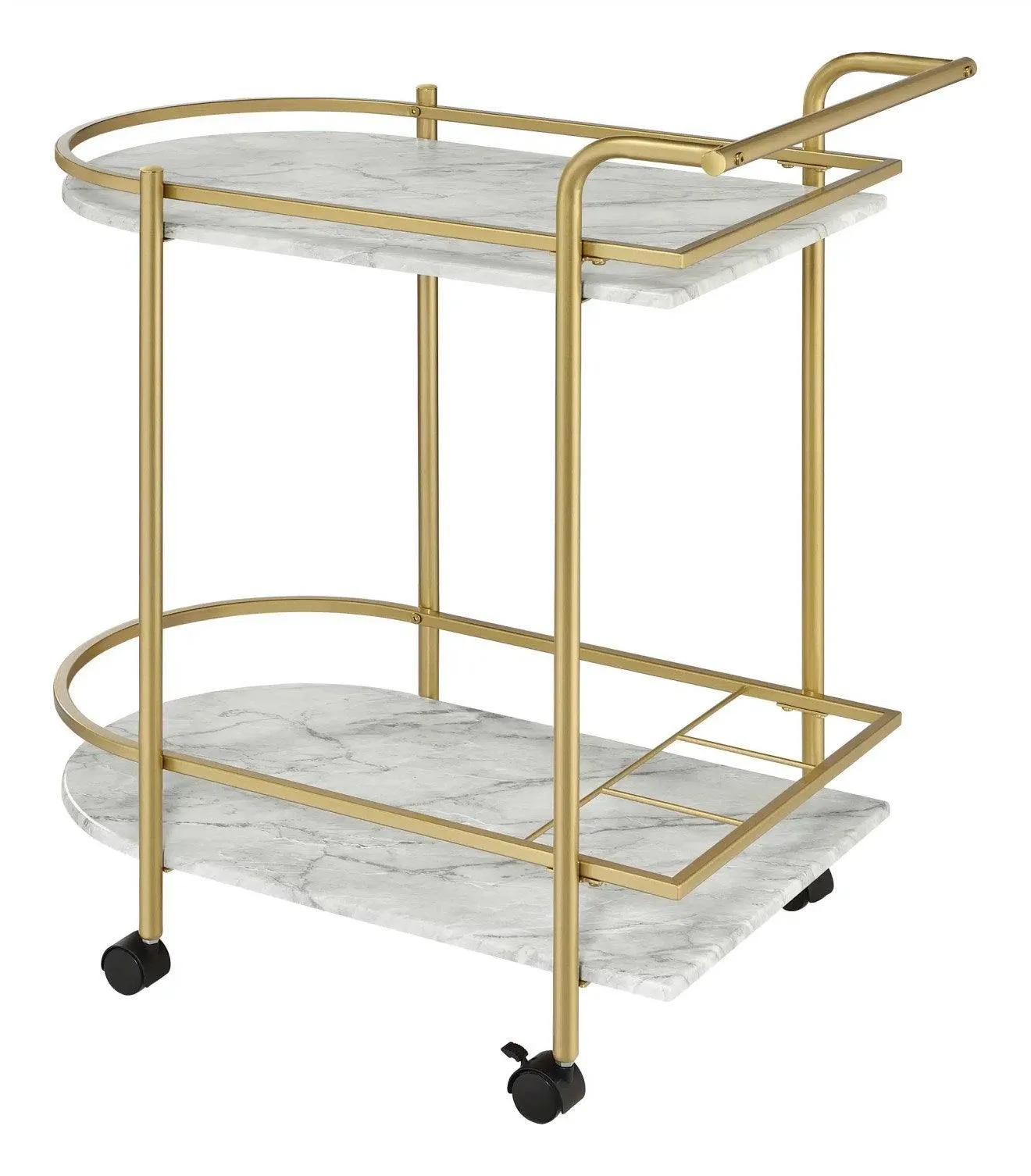 Elegant Oval Trolley with Marble Top - 2 Tier Serving Cart