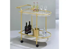 Elegant Oval Trolley with Marble Top - 2 Tier Serving Cart