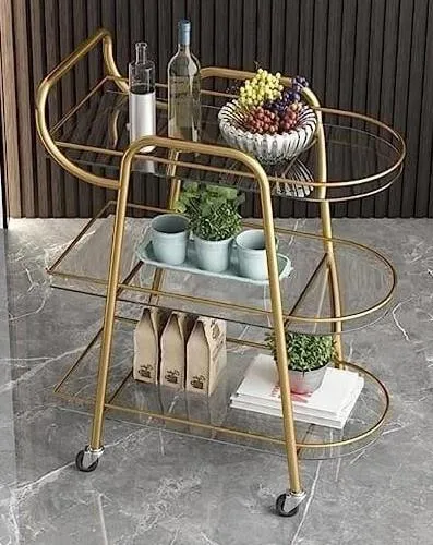 Elegant Three Tier Bar Cart Trolley with Clear Glass