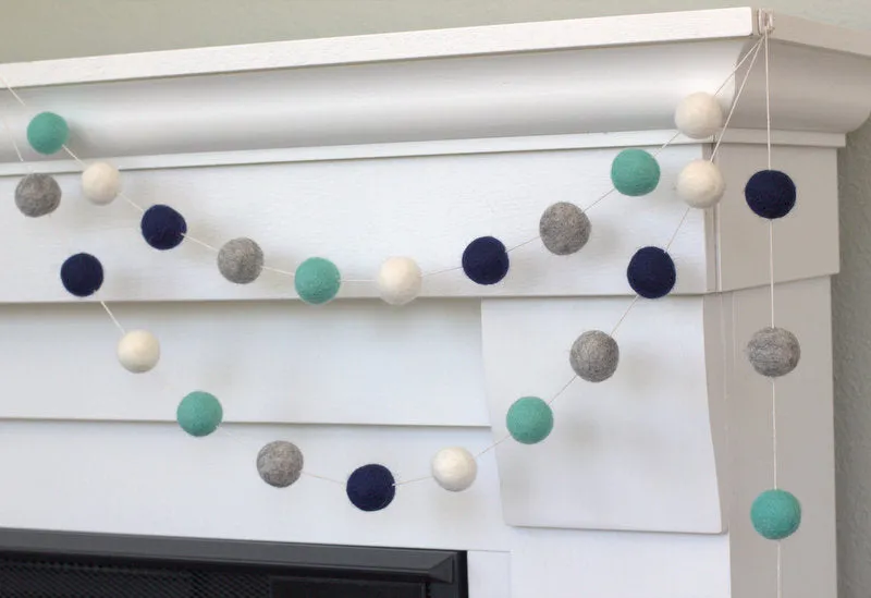 Felt Ball Garland- Navy, Turquoise, Gray, White