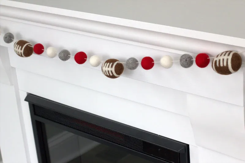 Felt Football Garland- Red, Gray, White