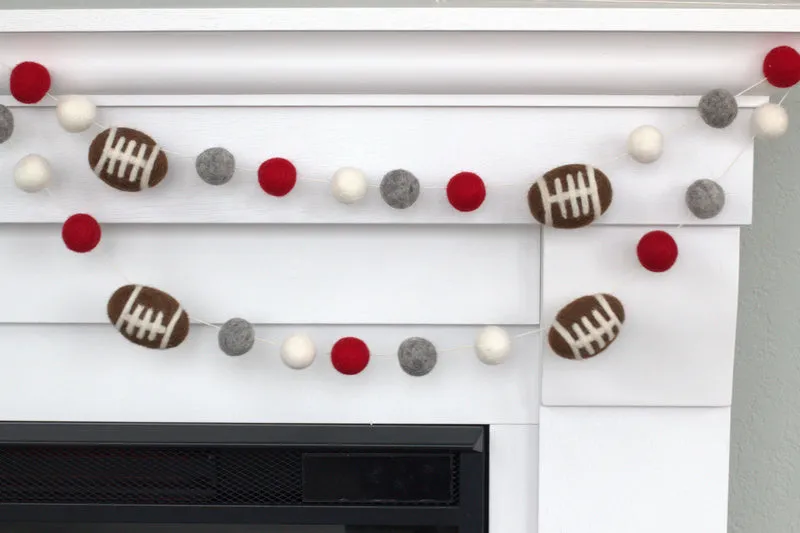 Felt Football Garland- Red, Gray, White