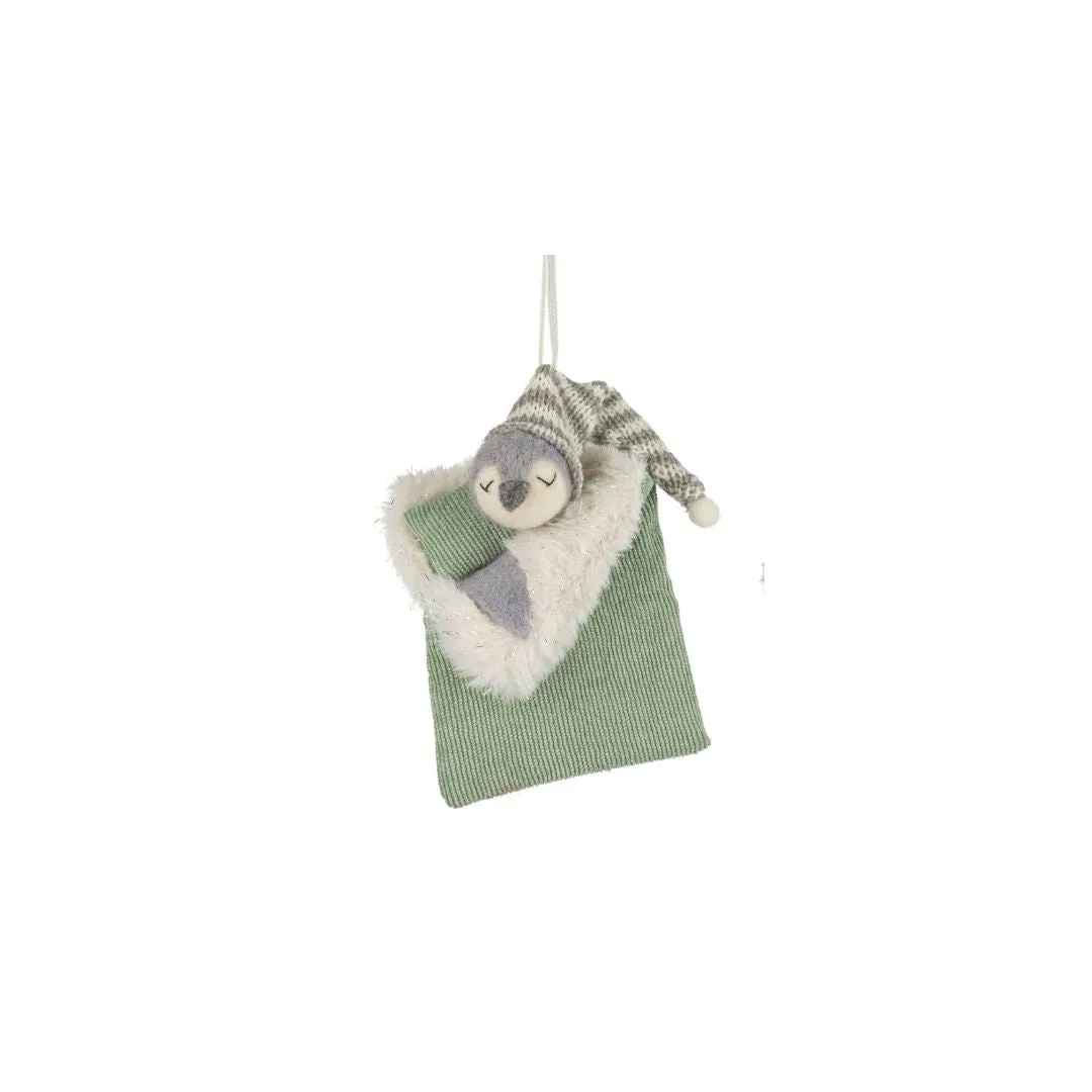 Felt Sheep and Penguin in Sleeping Bag Ornament