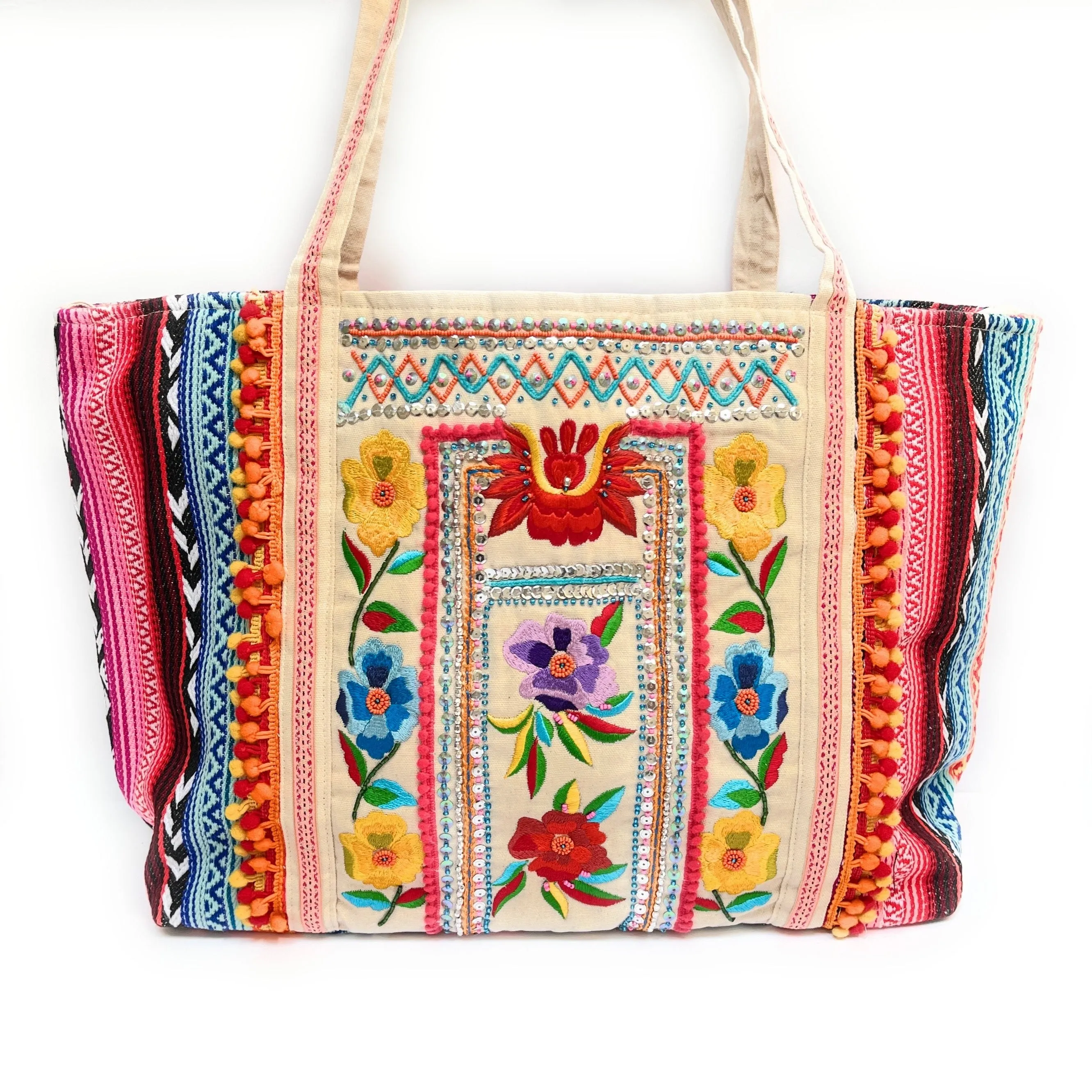 Floral Beaded Tote Bag