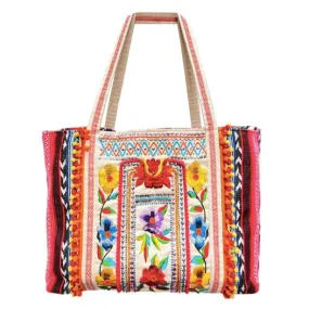 Floral Beaded Tote Bag