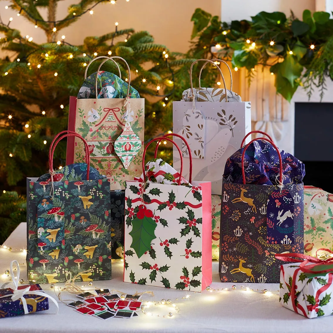 Folklore Christmas Paper Gift Bags - 8 Pack