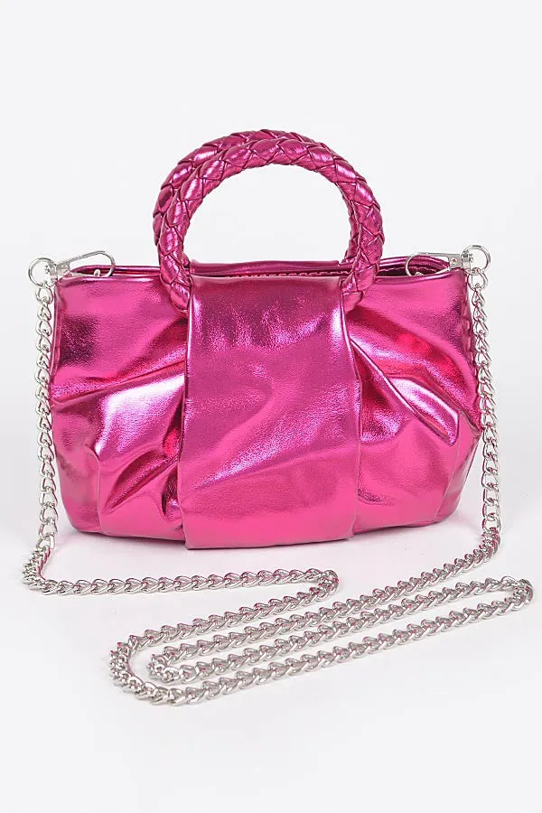 Fuschia Metallic Top Handle Crossbody Bag