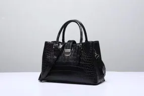 Genuine Crocodile  Leather Top Handle Tote With Crossbody Strap Black