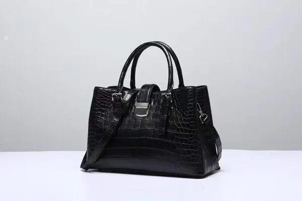 Genuine Crocodile  Leather Top Handle Tote With Crossbody Strap Black