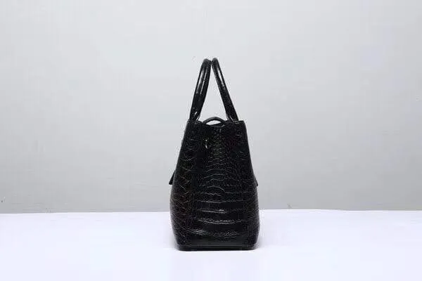 Genuine Crocodile  Leather Top Handle Tote With Crossbody Strap Black