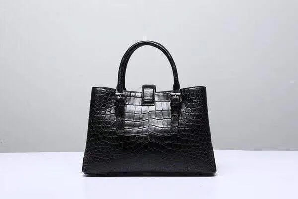 Genuine Crocodile  Leather Top Handle Tote With Crossbody Strap Black