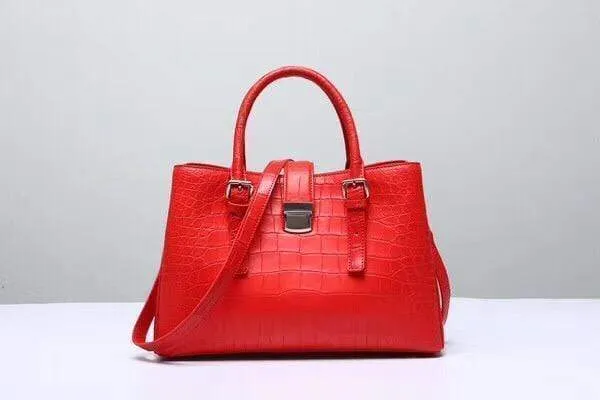 Genuine Crocodile Leather Top Handle Tote With Crossbody Strap Red