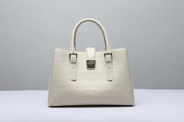 Genuine Crocodile Leather Top Handle Tote With Crossbody Strap White