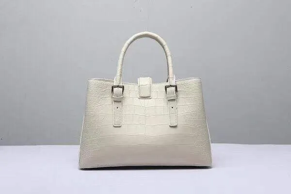 Genuine Crocodile Leather Top Handle Tote With Crossbody Strap White