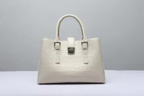 Genuine Crocodile Leather Top Handle Tote With Crossbody Strap White