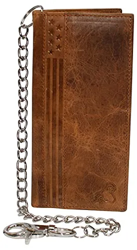 Genuine Leather Men's Chain Biker Wallet Long Bifold Checkbook RFID Blocking Wallets for Men