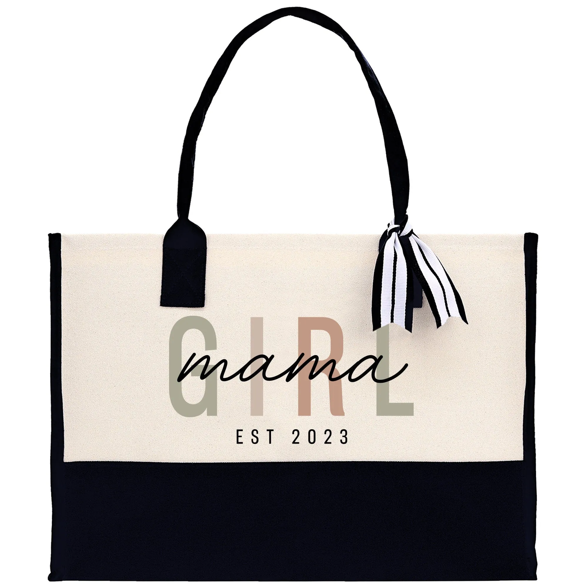 Girl Mama EST Year Cotton Canvas Tote Bag New Mama Gift Bag Baby Shower Gift Bag Holiday Gift Mama Mothers Day Gift for New Mom