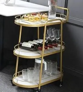 Golden & White Three Tier Bar Cart Trolley - Space Saving Organizer