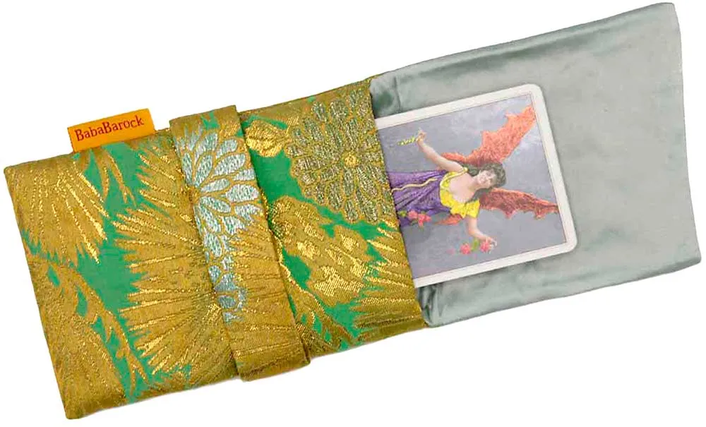 Golden Pine Leaves - Japanese vintage silk foldover pouch