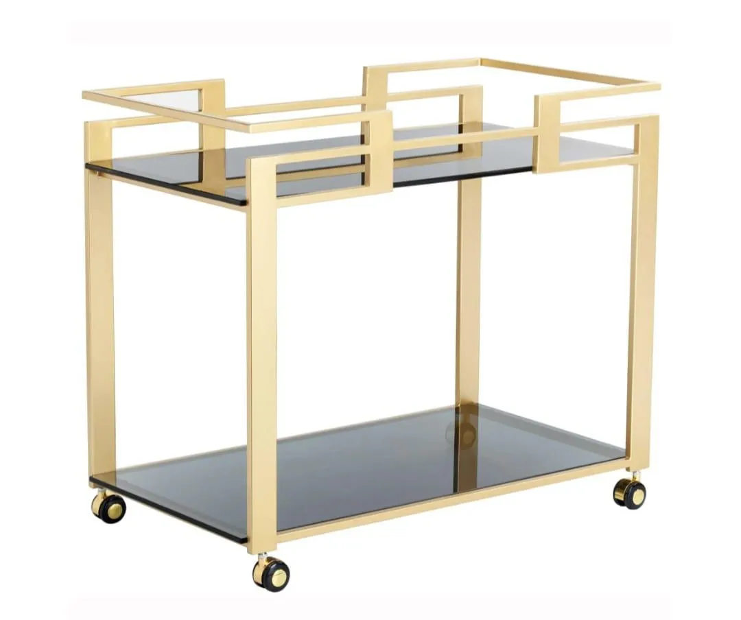 Golden Rectangle Serving Trolley with Glass Shelves