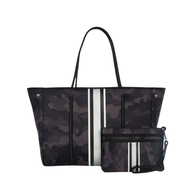 HA Bag Grayson PRIME Neoprene Tote White Black Silver Stripe