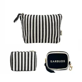 Handbag Organizer Trio: Trinket, Makeup & Earbud Cases, Striped