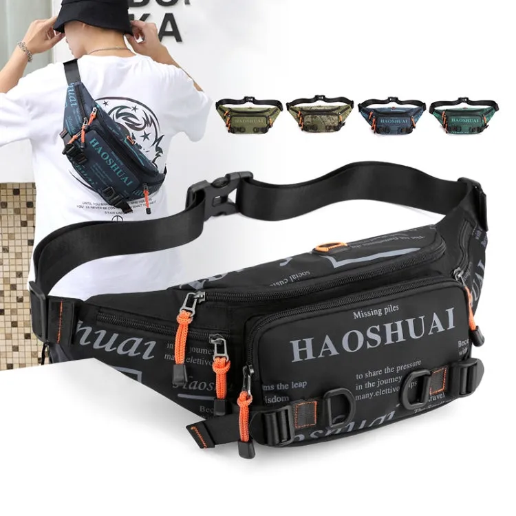 HAOSHUAI 5135 Outdoor Men Waist Bag Waterproof Nylon Cloth Men Bag(Black)