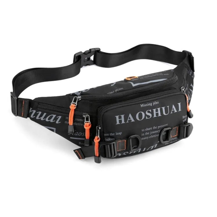 HAOSHUAI 5135 Outdoor Men Waist Bag Waterproof Nylon Cloth Men Bag(Black)