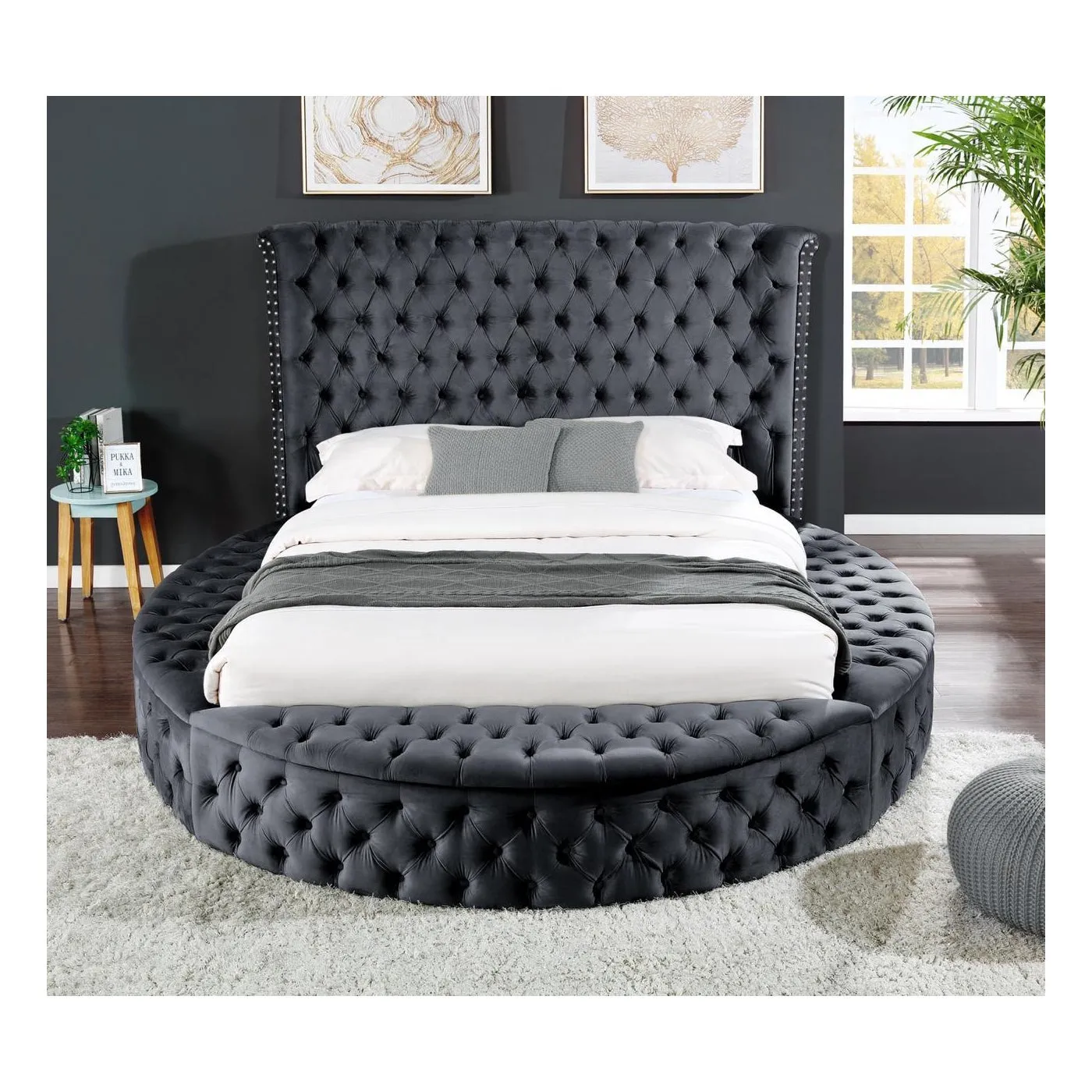 Hazel Black Velvet Storage Bed