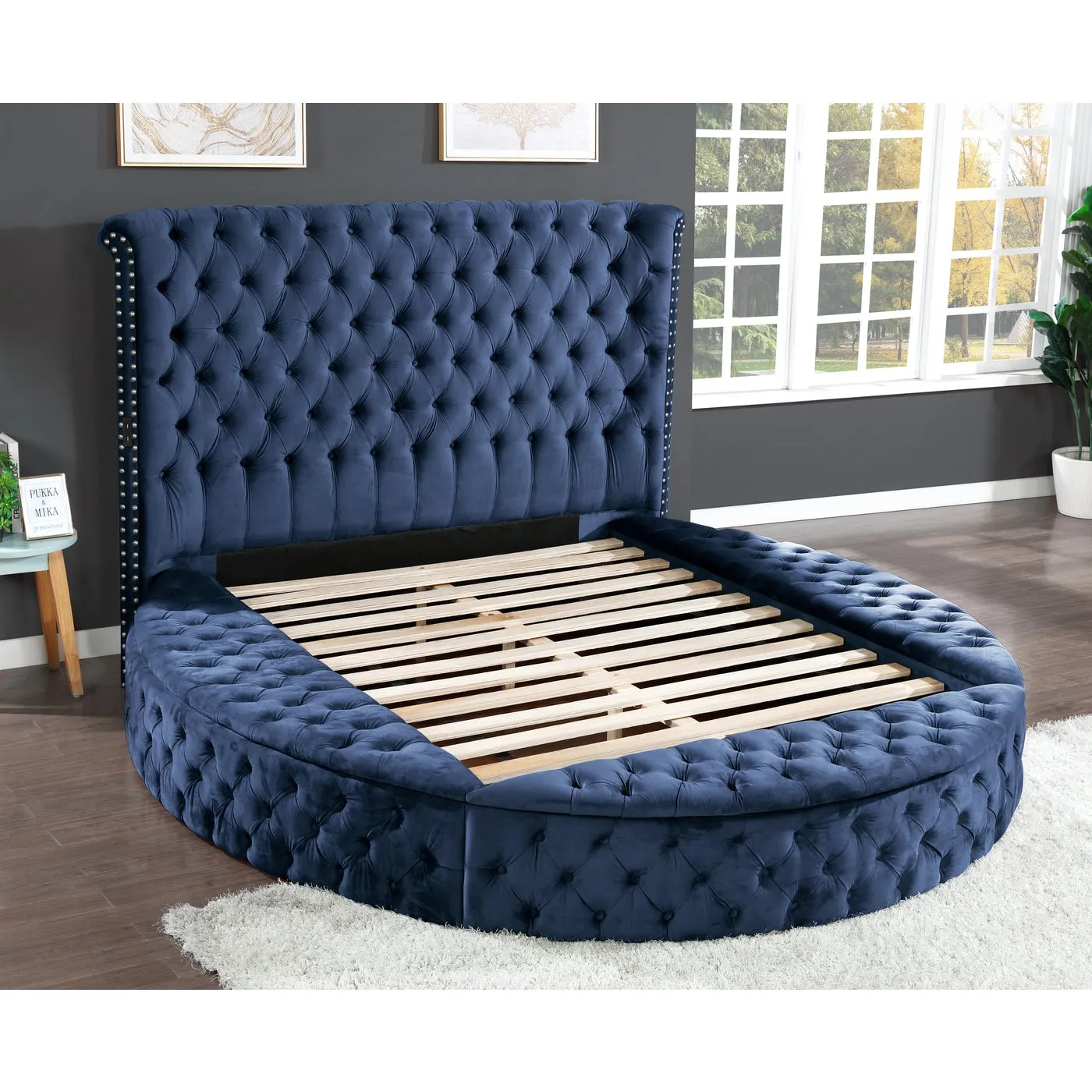 Hazel Blue Velvet Storage Bed