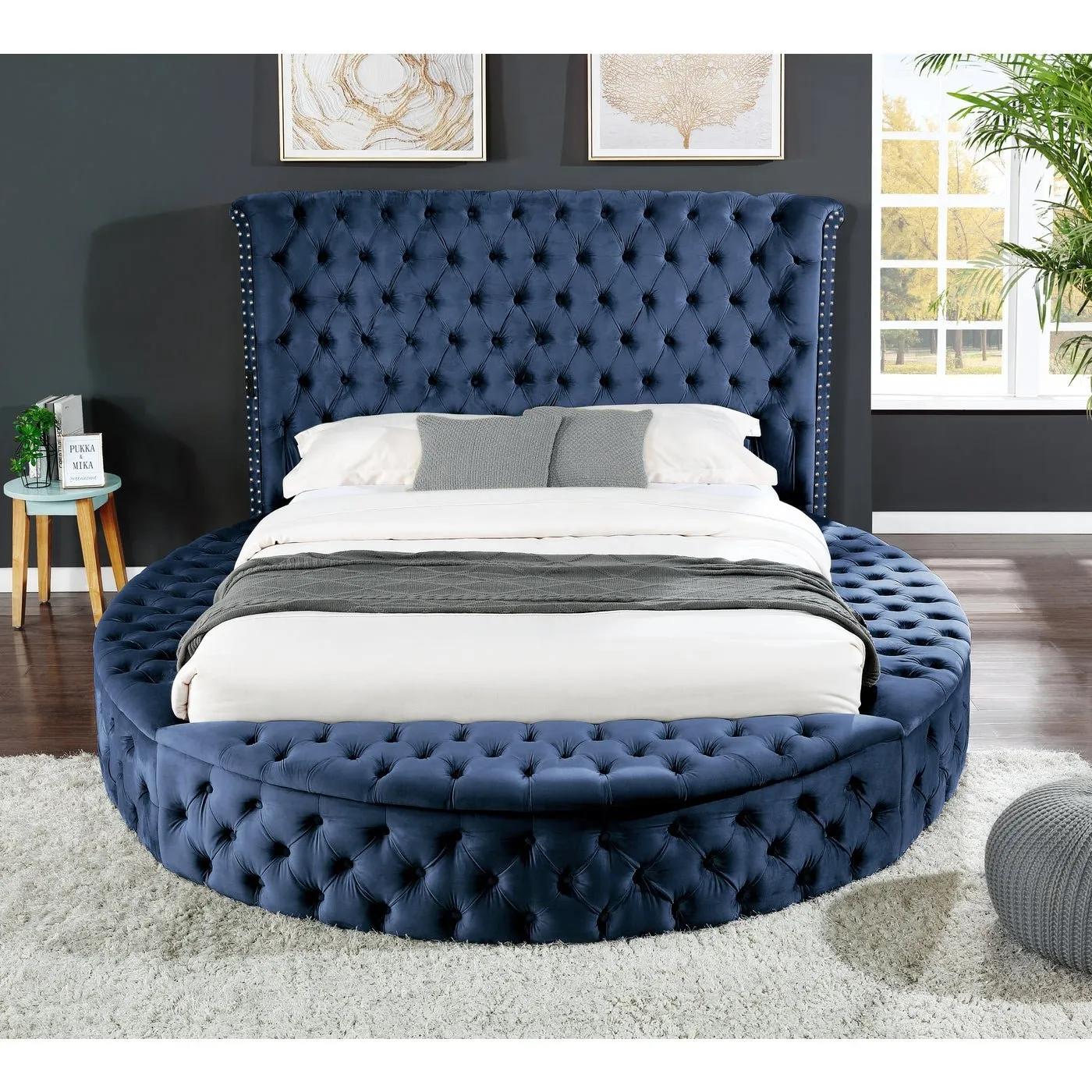 Hazel Blue Velvet Storage Bed