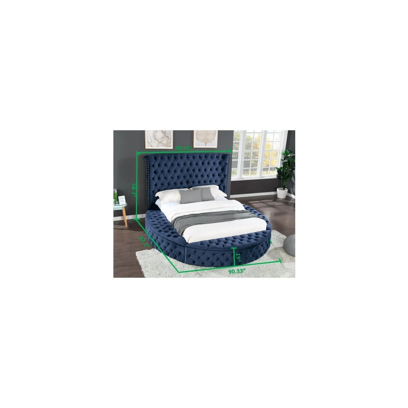 Hazel Blue Velvet Storage Bed