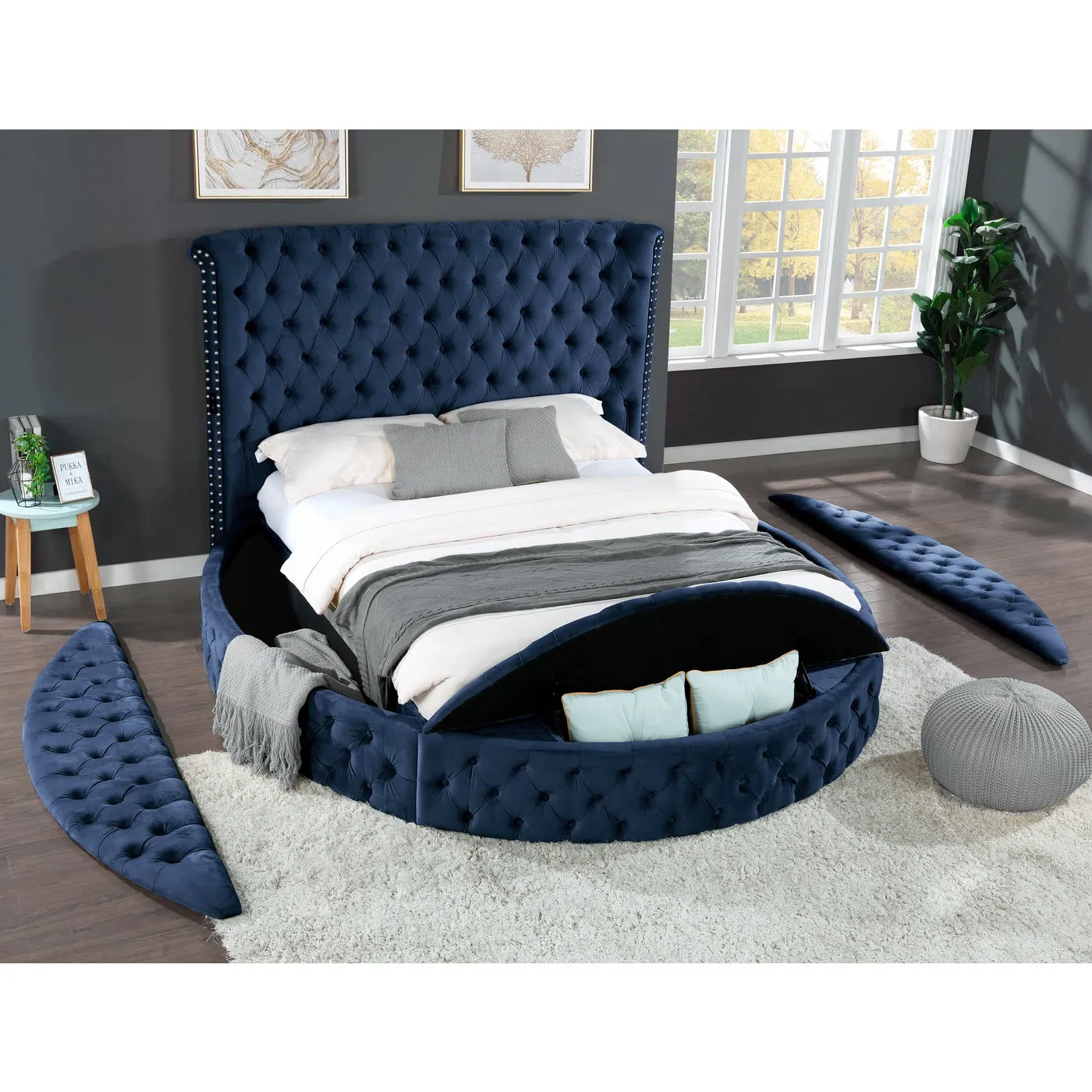 Hazel Blue Velvet Storage Bed