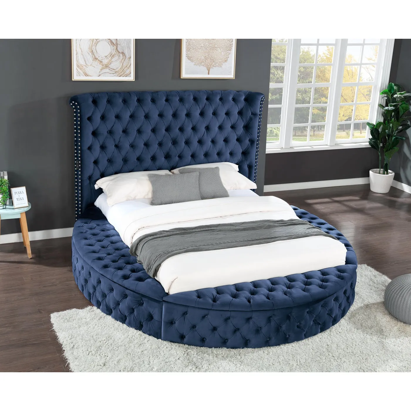 Hazel Blue Velvet Storage Bed